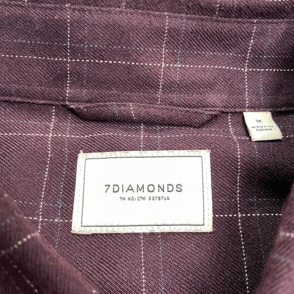 7 Diamonds Aspen Flannel Button Down Shirt Mens Medium Plaid Dark Red Casual Top - Picture 3 of 14